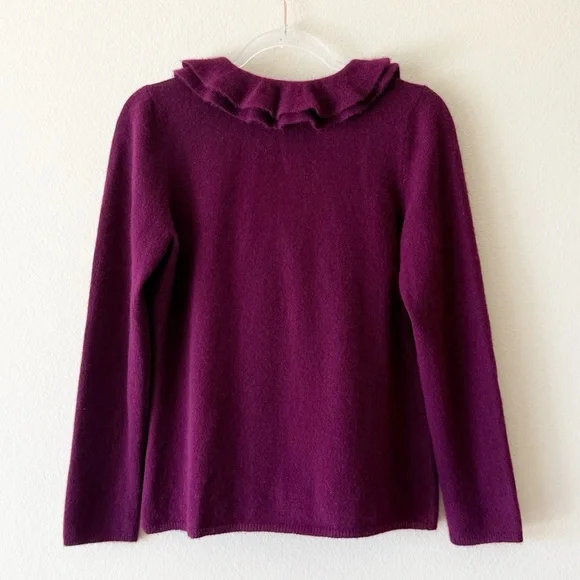 Charter Club 100% Cashmere Ruffle Front Button Cardigan Sweater Large Purple - Picture 6 of 9